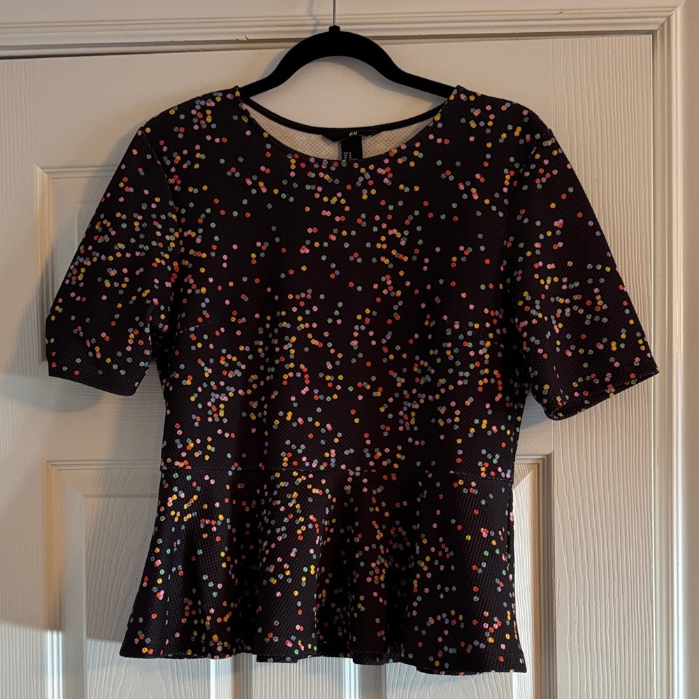 H&M Black Blouse with Colorful Dots
